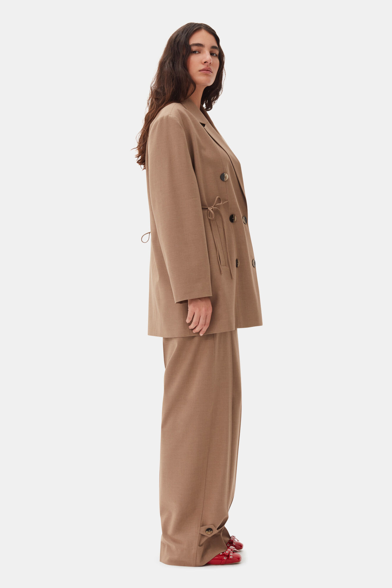Brown Drapey Melange Oversized Blazer, Elastane, in colour Tiger's Eye - 3 - GANNI