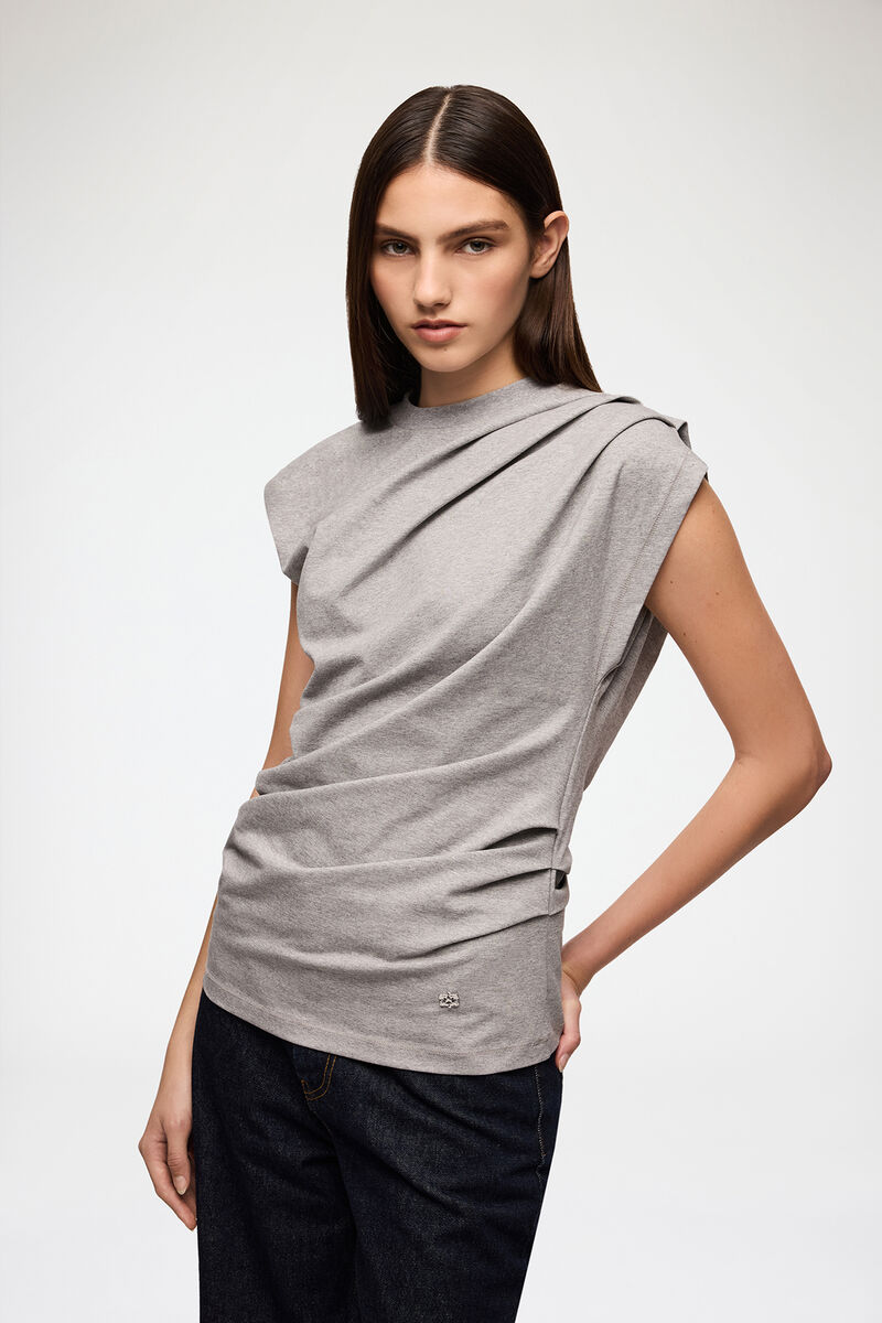 Top in Draped Jersey, Organic Cotton, in colour Paloma - 1 - GANNI