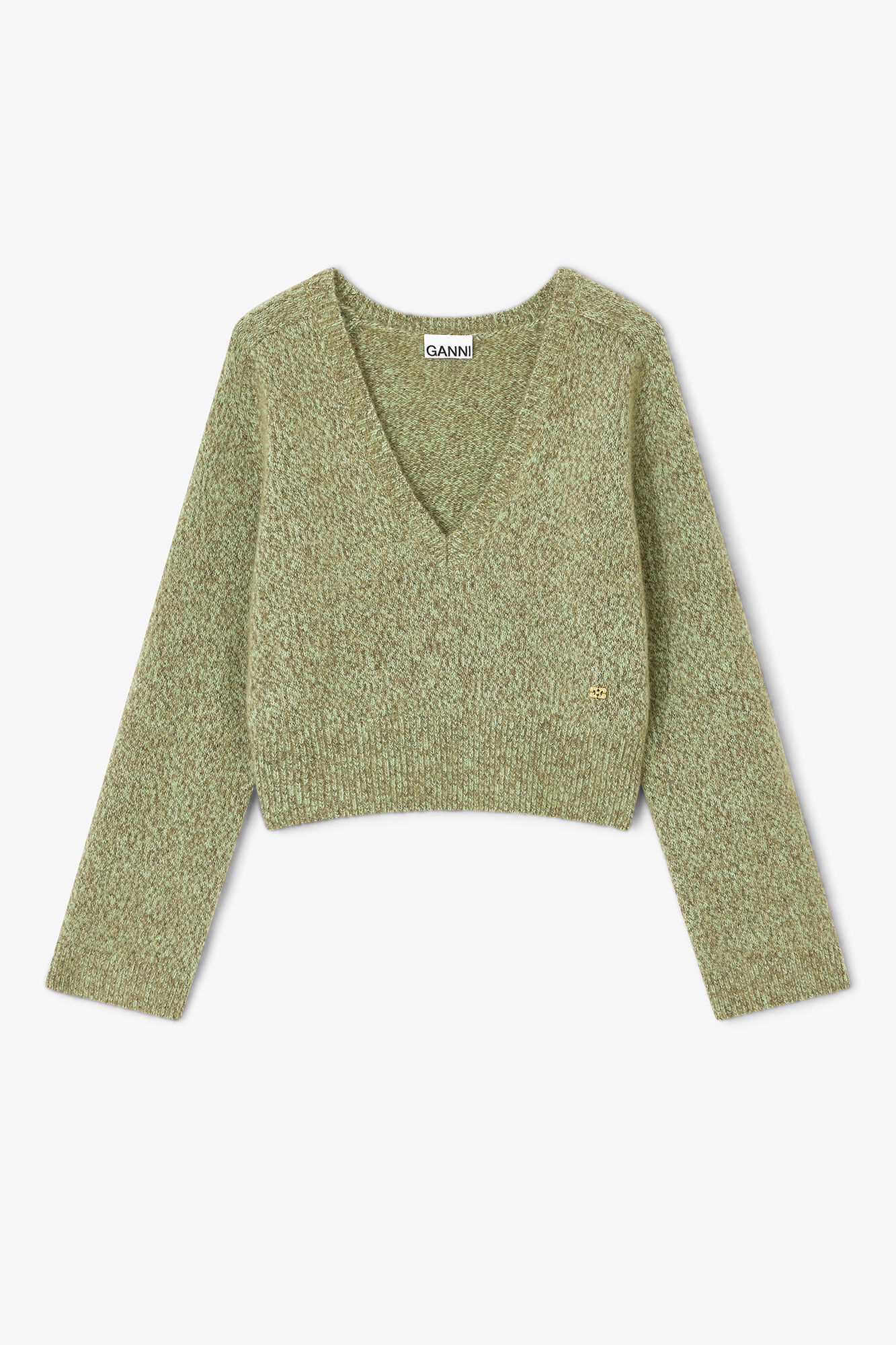 Green V-neck Sweater, Mohair, in colour Nile - 1 - GANNI