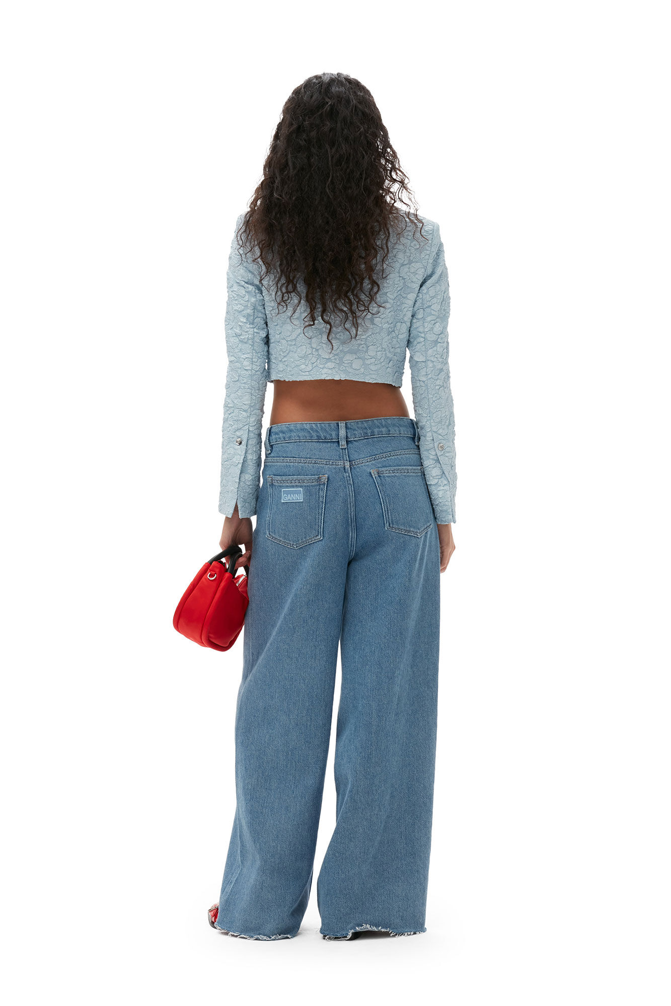 Heavy Denim Wide Drawstring Jeans, Cotton, in colour Light Blue Stone - 2 - GANNI