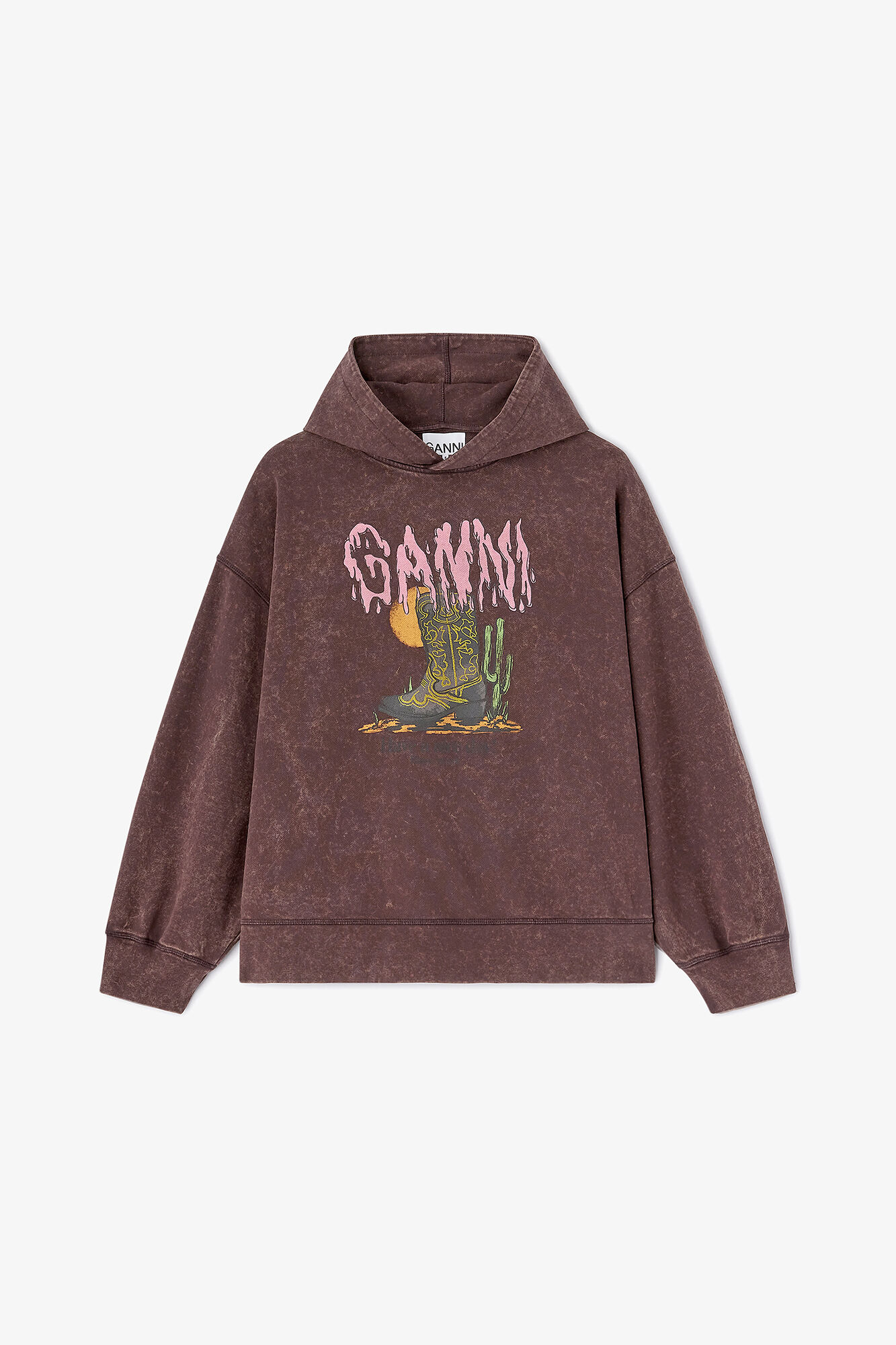 ヴィンテージウォッシュのフーディー, Organic Cotton, in colour Chocolate Plum - 1 - GANNI