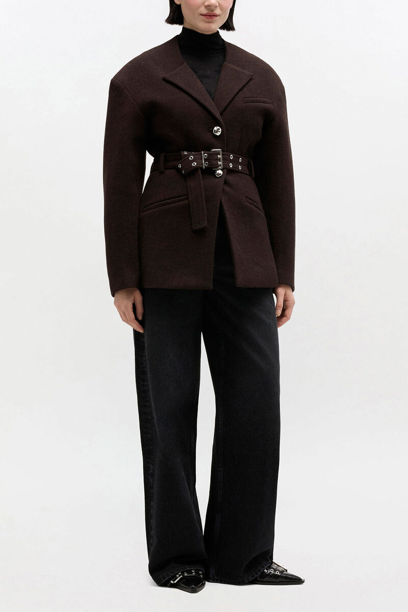 Brown Wool Jacket, Cashmere, in colour Demitasse - 1 - GANNI