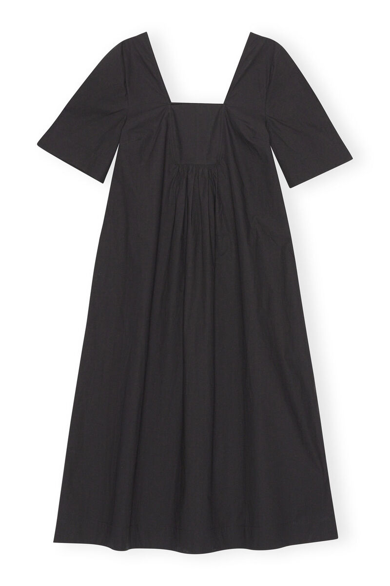 Cotton Poplin Open-neck Maxi Dress, Cotton, in colour Black - 1 - GANNI