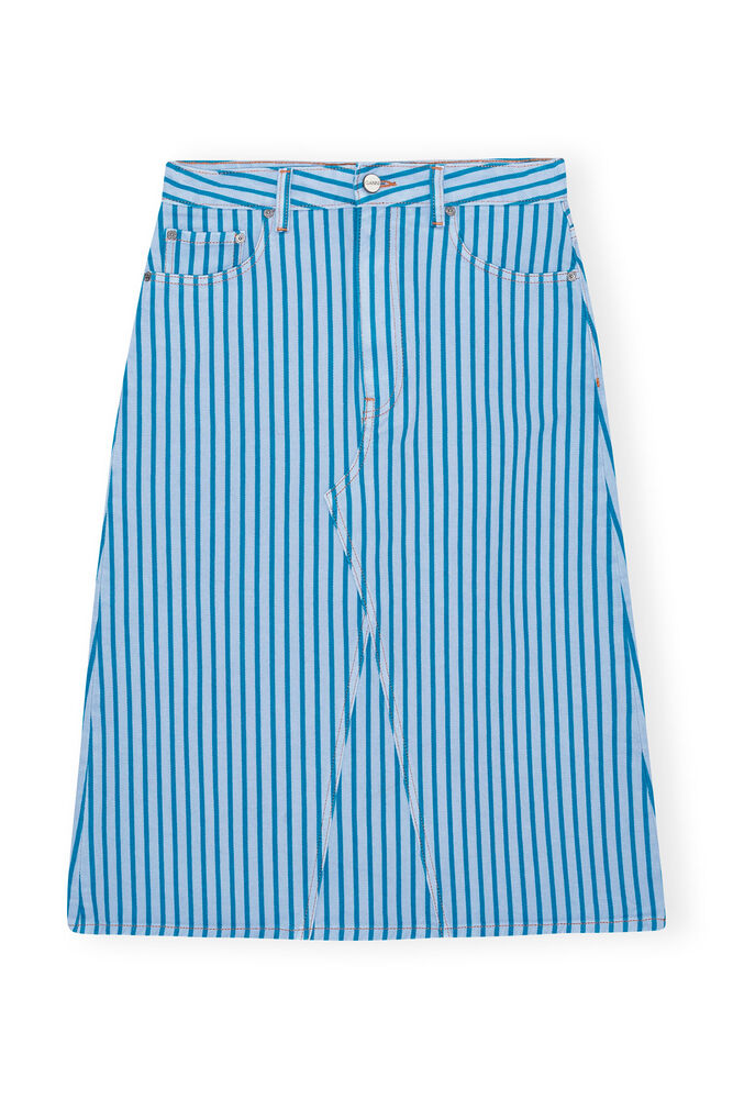 Re-cut Striped Denim Midi Skirt, Silver Lake Blue