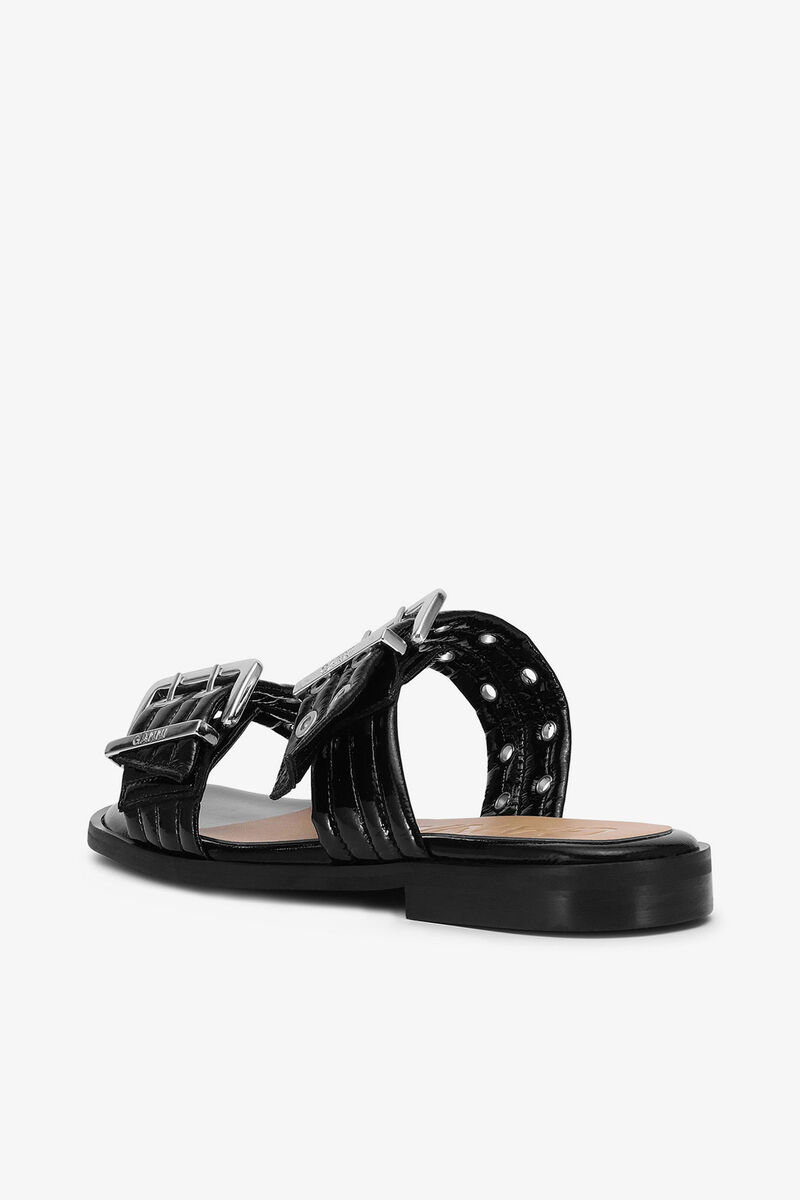 Sandales f&eacute;minines &agrave; boucles &agrave; deux sangles noires, Polyurethane, in colour Black - 3 - GANNI