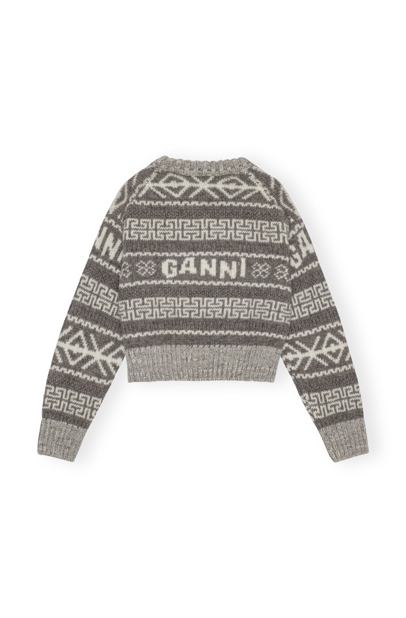 Grey Lambswool Cropped O-neck Pullover, Organic Wool, in colour Timber Wolf - 2 - GANNI