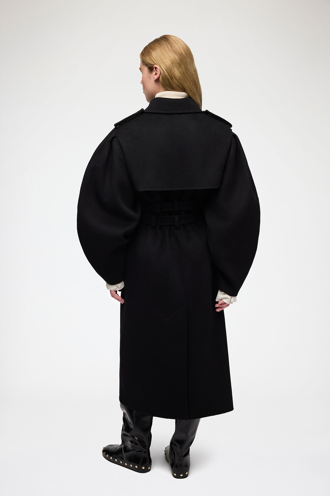 Coat in Double-Faced Wool, Wool, in colour Black - 2 - GANNI