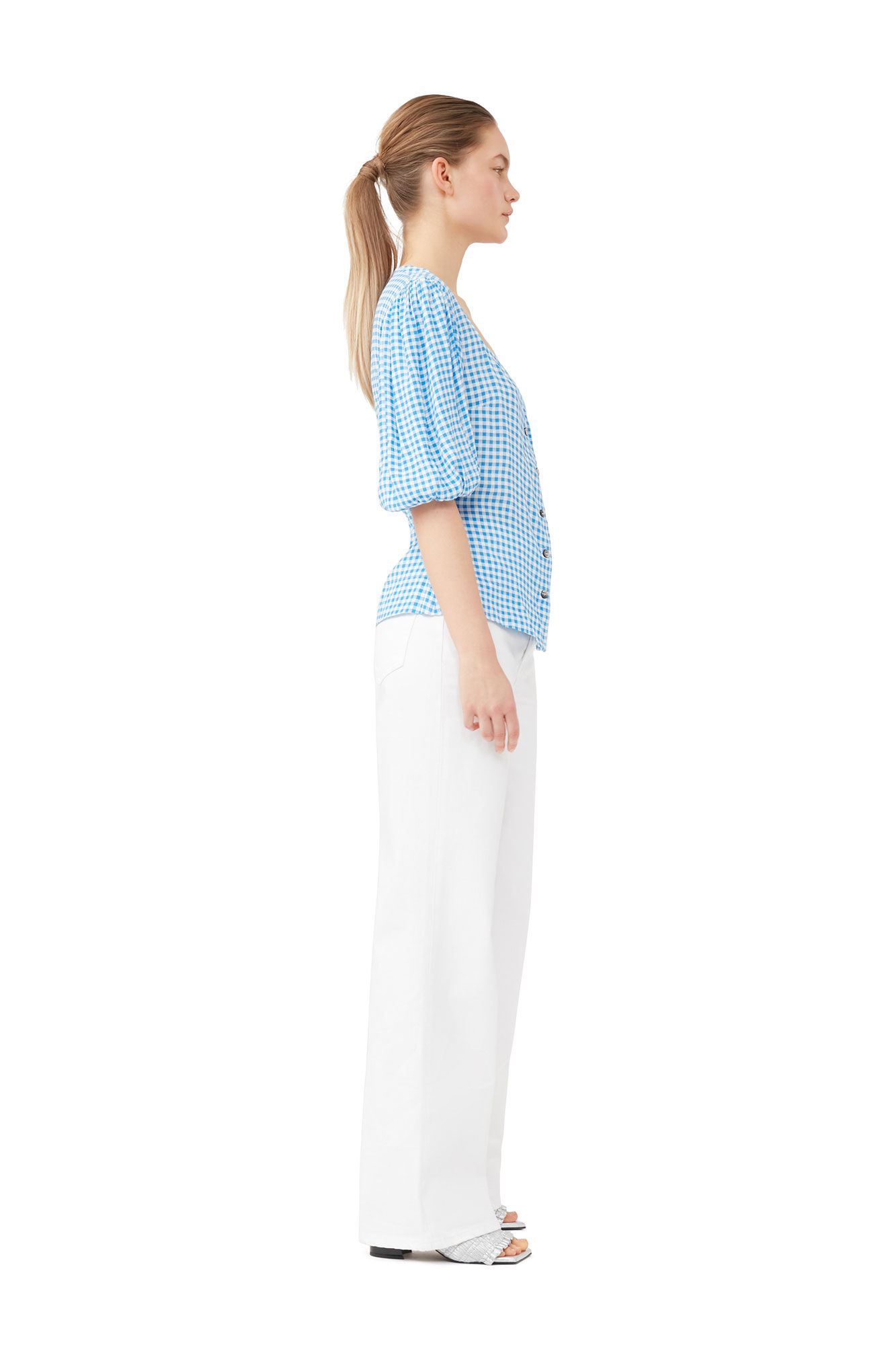 Bedruckte Button-Down-Bluse aus Krepp, LENZING™ ECOVERO™, in colour Strong Blue - 3 - GANNI
