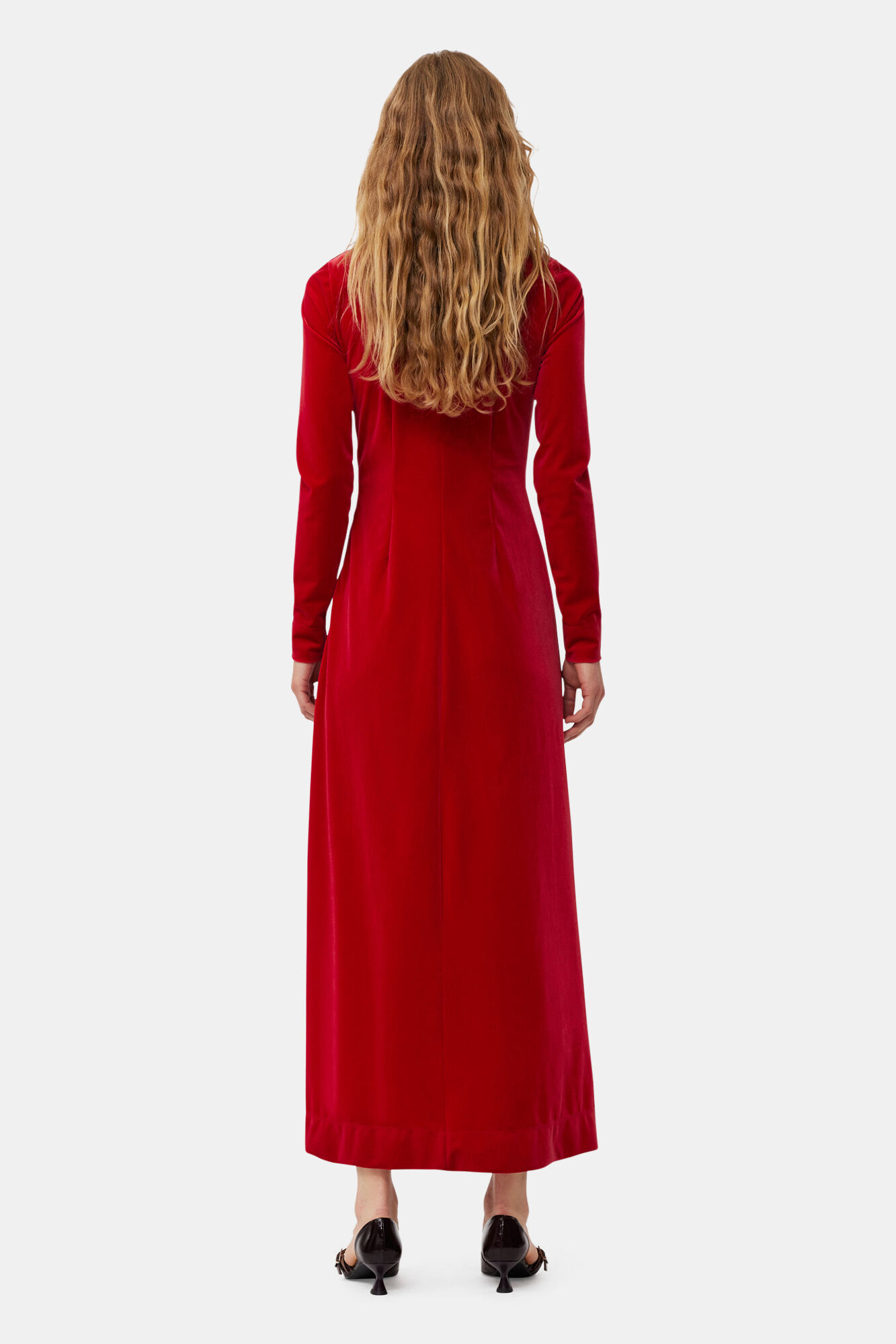 Red Velvet Jersey Twist Long Dress, Recycled Polyester, in colour Savvy Red - 2 - GANNI