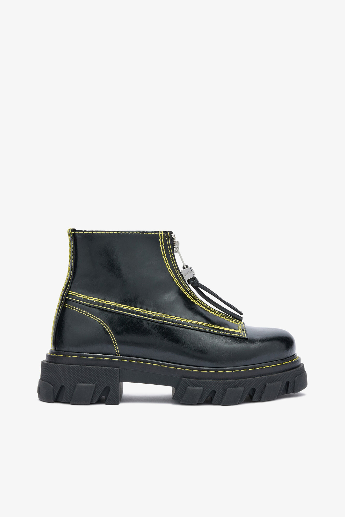 Cleated Boots in Black, Recycled Leather, in colour Black - 1 - GANNI