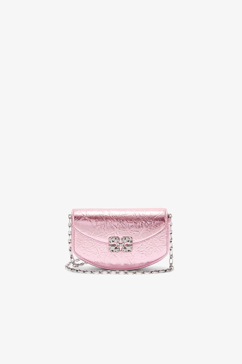 Lulu Wallet On Chain in Metallic, Polyurethane, in colour Silver Pink - 1 - GANNI