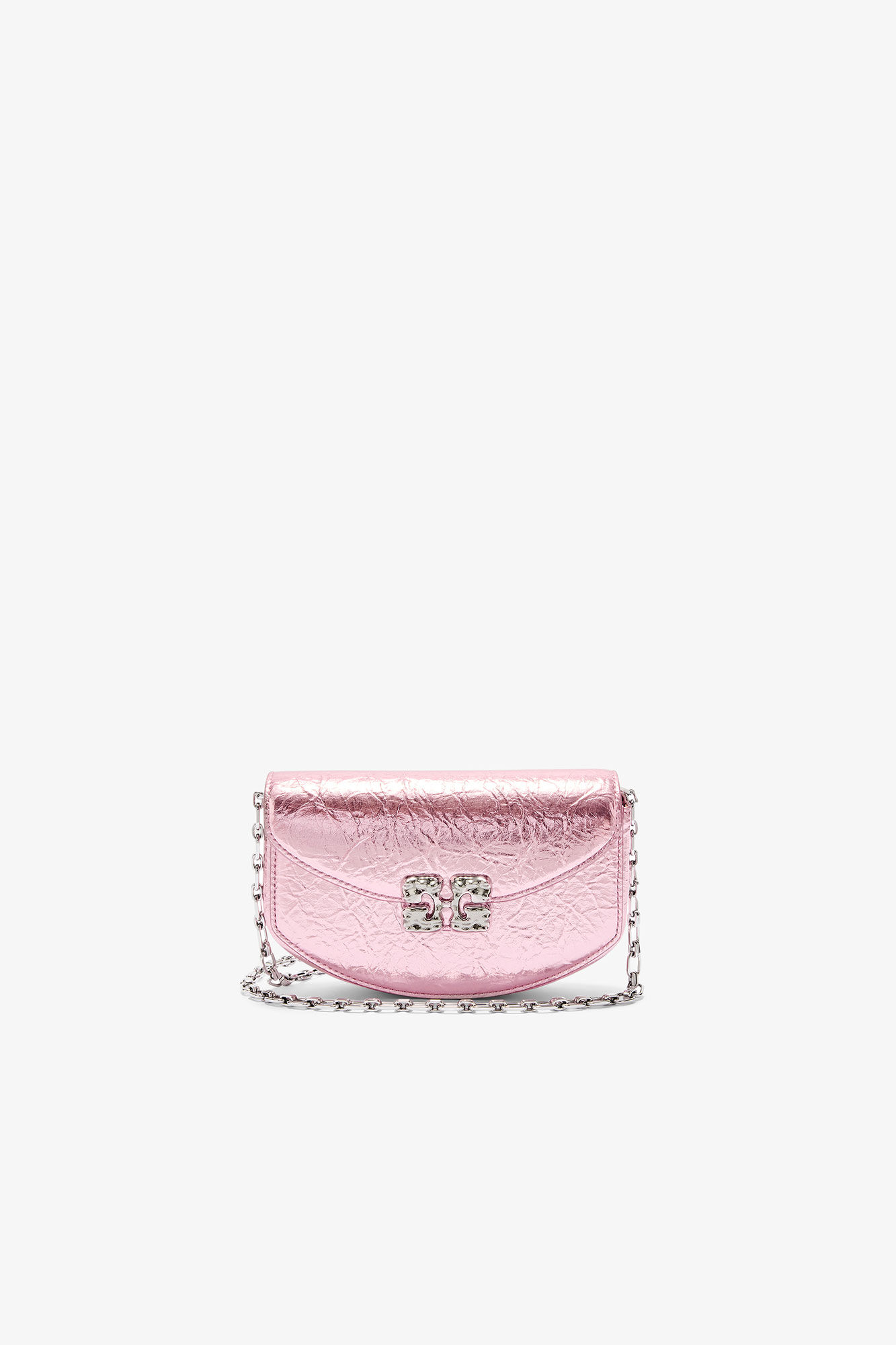 Lulu Wallet On Chain in Metallic, Polyurethane, in colour Silver Pink - 1 - GANNI