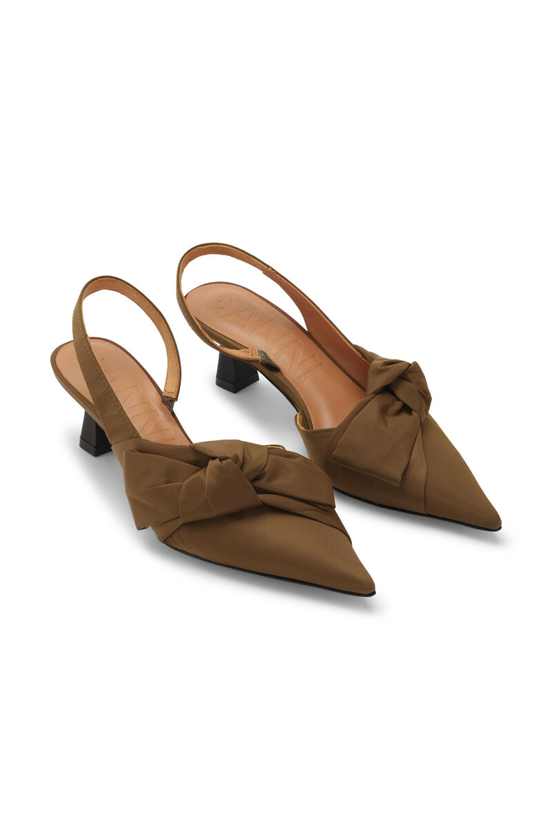 Soft Bow Slingback Pumps, Nylon, in colour Chicory Coffee - 3 - GANNI