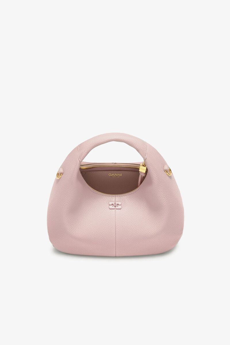 Grained Mini Hobo Bag, in colour Chalk Pink - 3 - GANNI