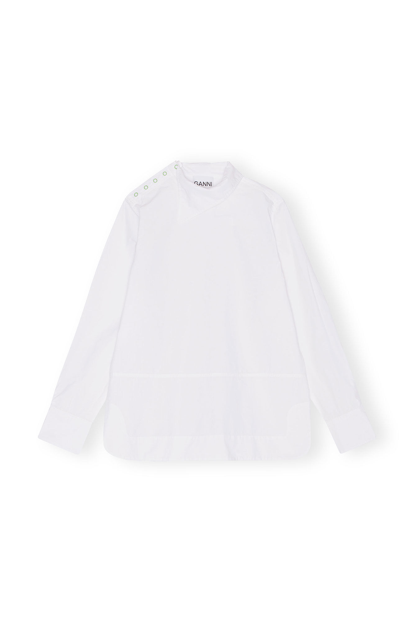 Cotton Poplin Asymmetrical Collar Shirt, Cotton, in colour Bright White - 1 - GANNI