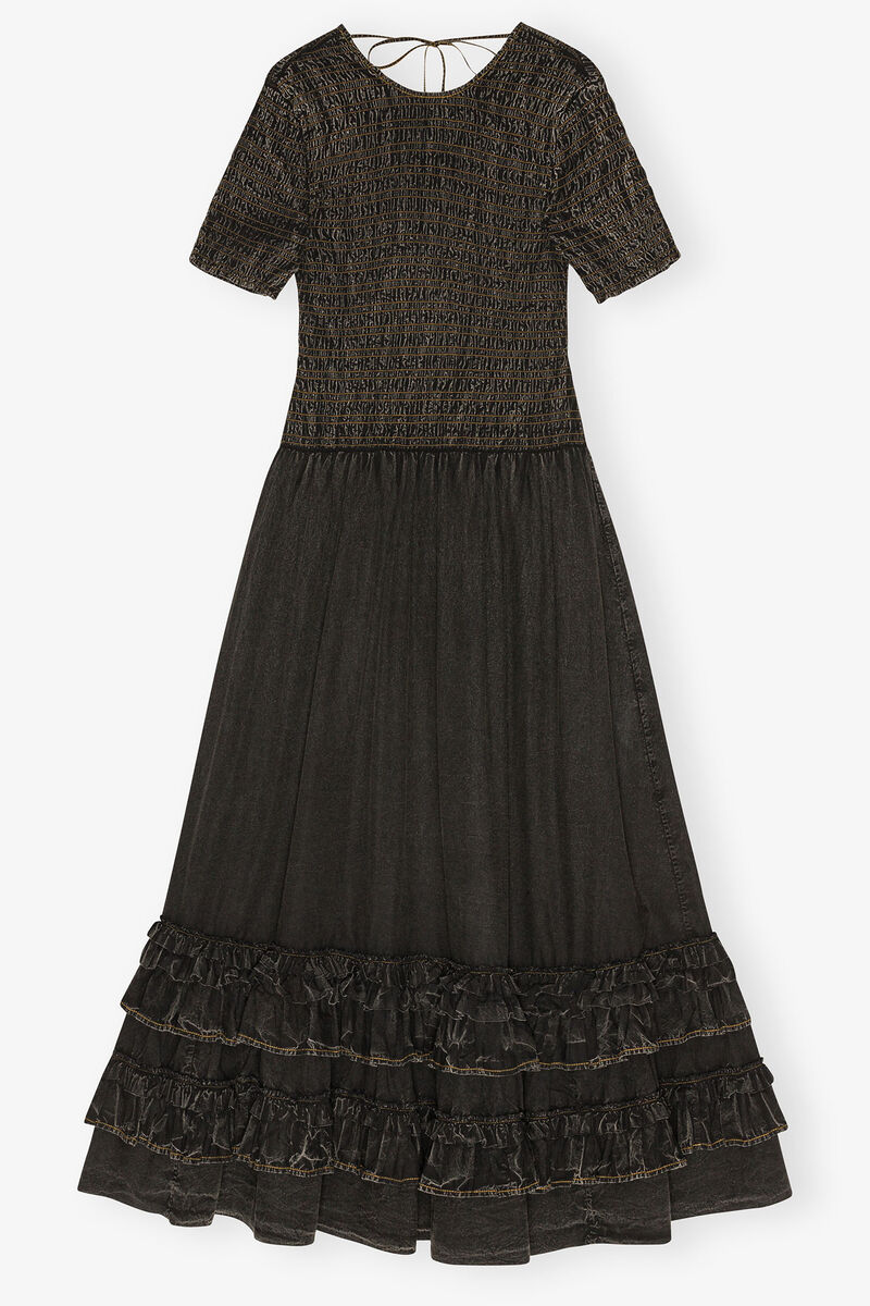 Schwarzes gewaschenes gesmoktes Kleid, Cotton, in colour Black - 1 - GANNI