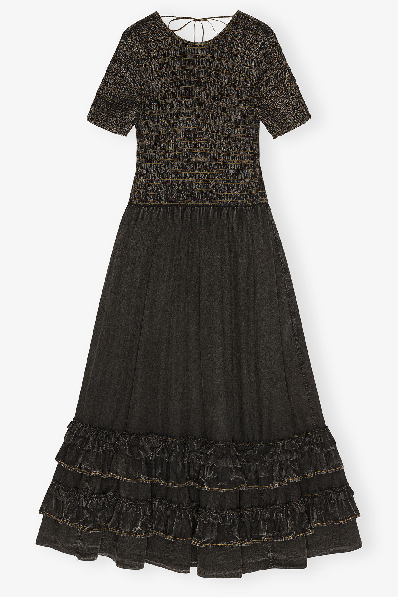 Schwarzes gewaschenes gesmoktes Kleid, Cotton, in colour Black - 1 - GANNI