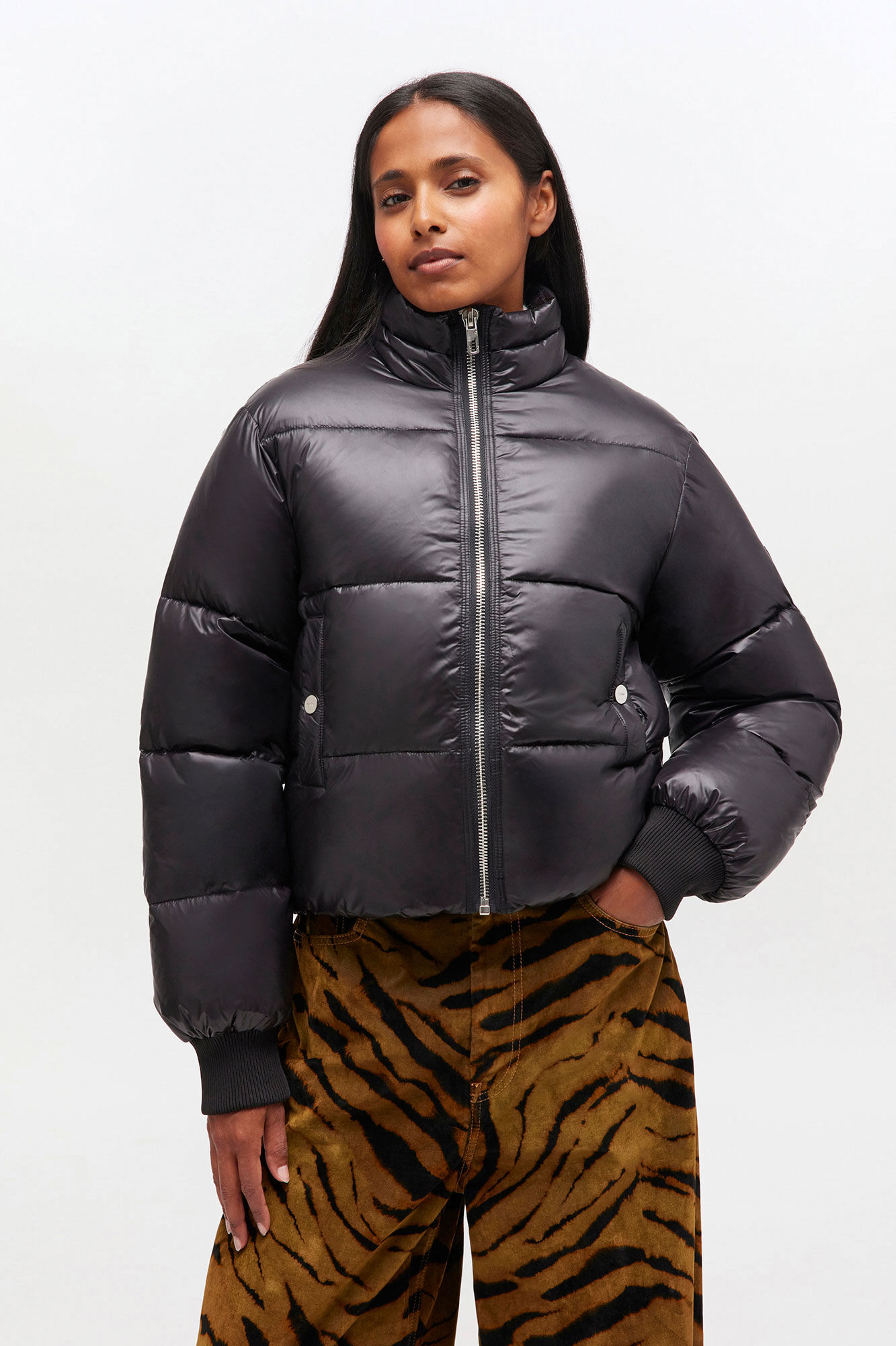 Black Short Puffer Jacket, in colour Black - 2 - GANNI