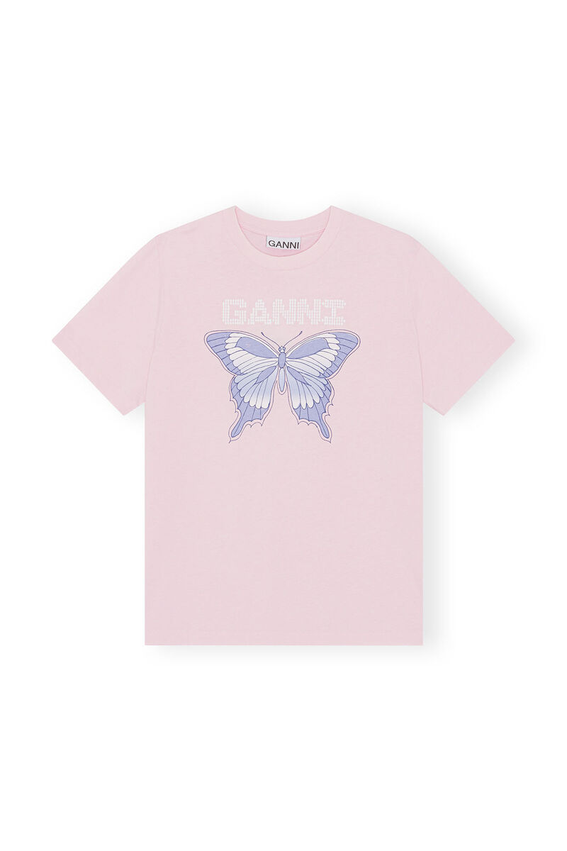 Butterfly Relaxed T-shirt, Cotton, in colour Light Lilac - 1 - GANNI