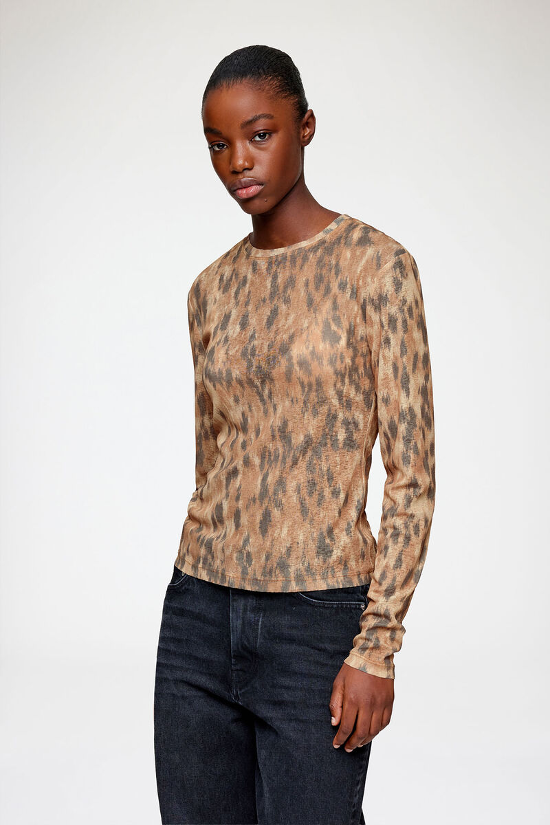 Long-sleeve in Printed Marl Mesh, Recycled Polyester, in colour Burro - 2 - GANNI