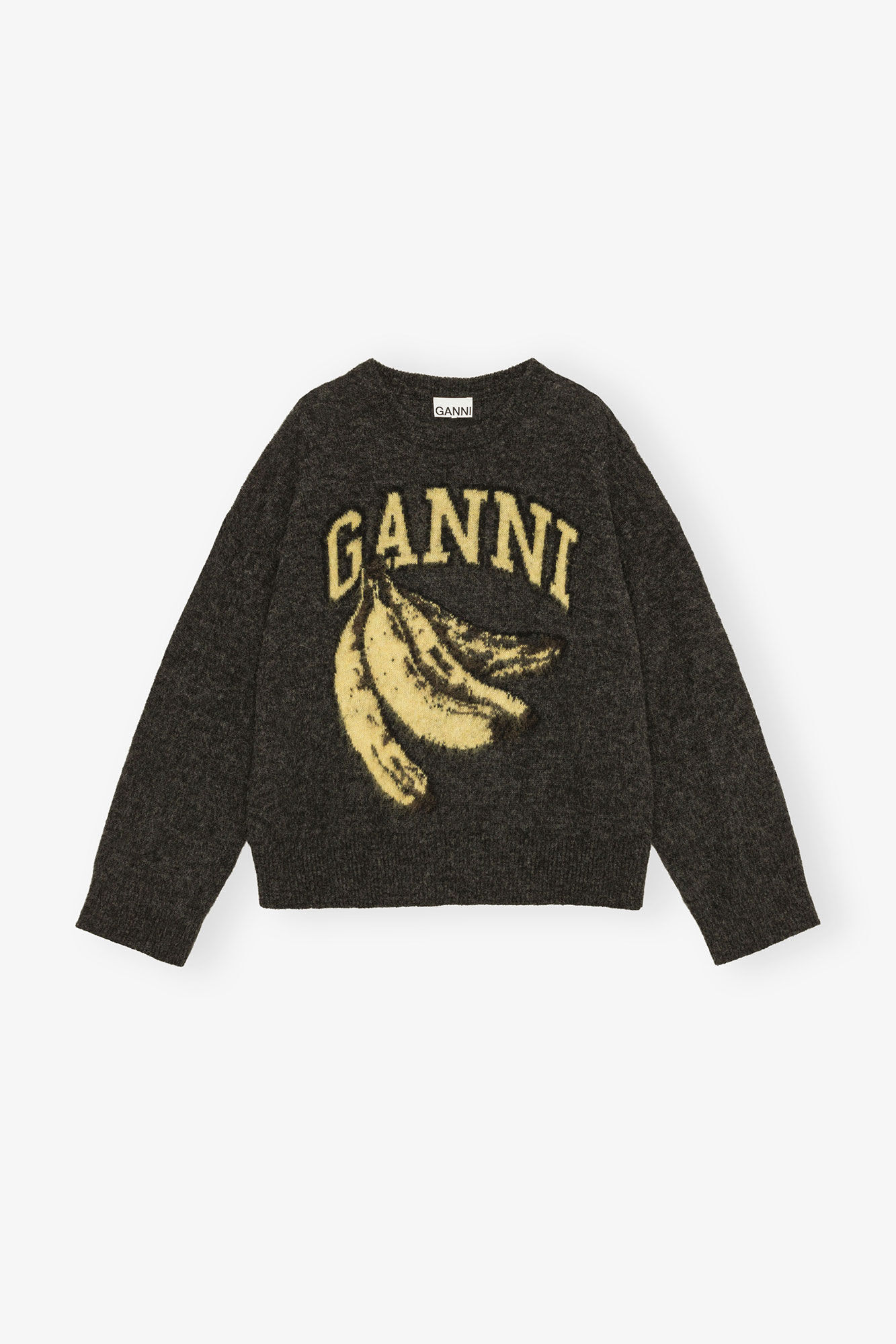 Black Banana Graphic Sweater, Alpaca, in colour Phantom - 1 - GANNI