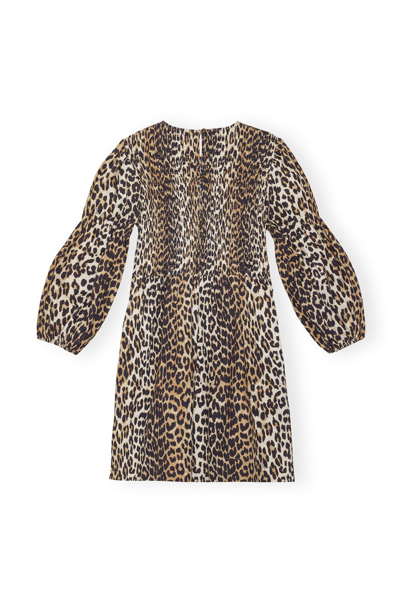 Leopard Cotton Poplin Smock Mini Dress, Cotton, in colour Leopard - 2 - GANNI