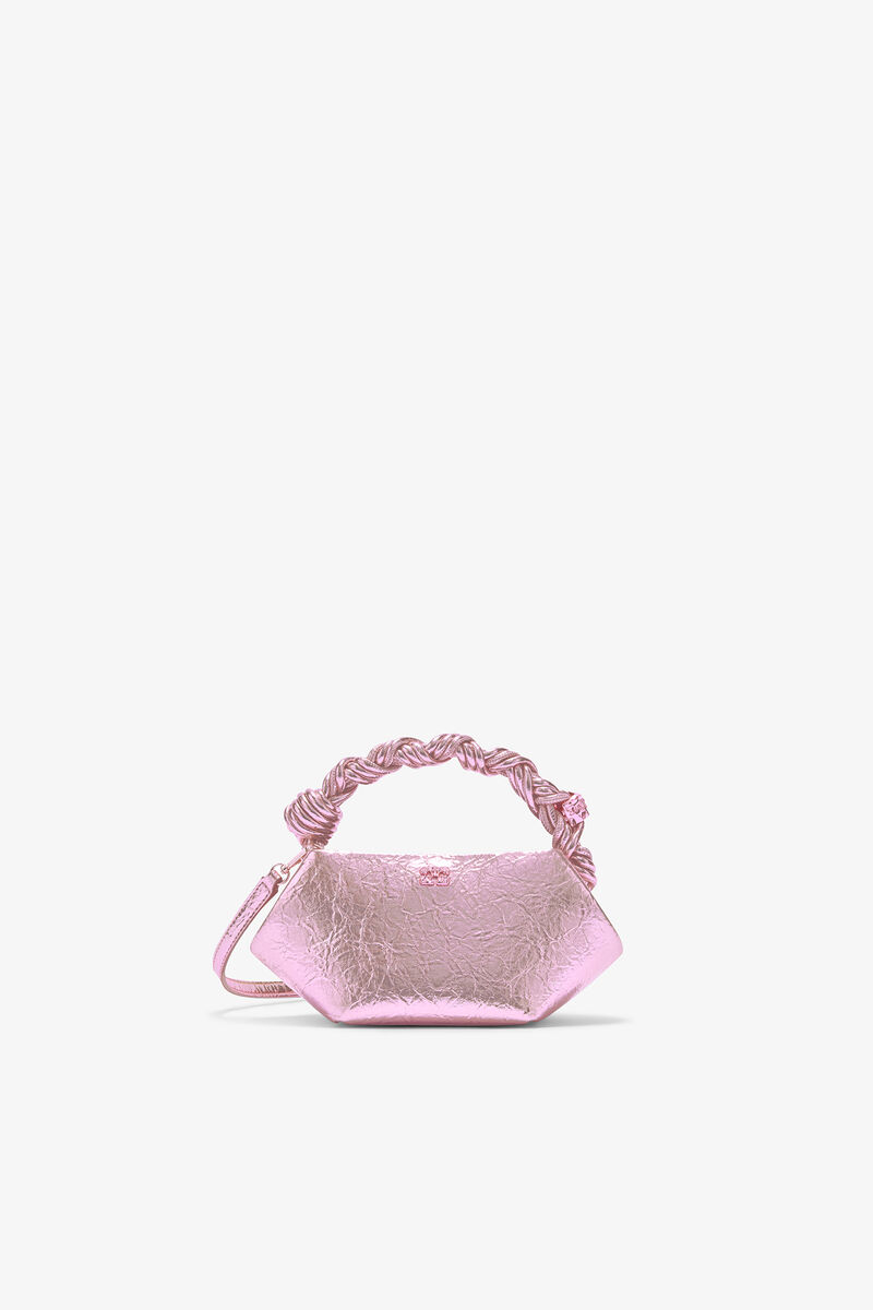 Metallic Mini Bou Bag, Polyurethane, in colour Silver Pink - 1 - GANNI