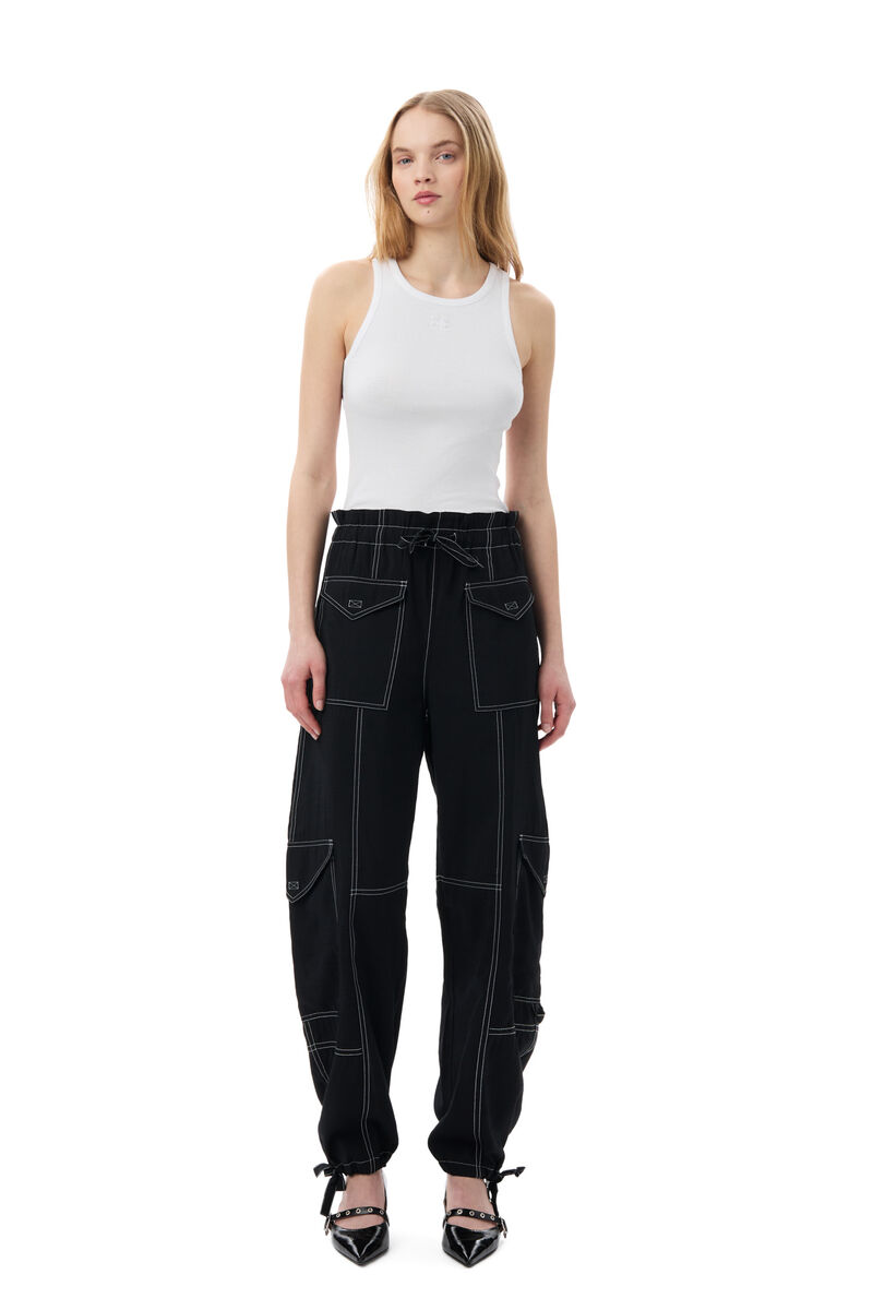 Pantalon à poches Light Slub, LENZING™ ECOVERO™, in colour Black - 1 - GANNI