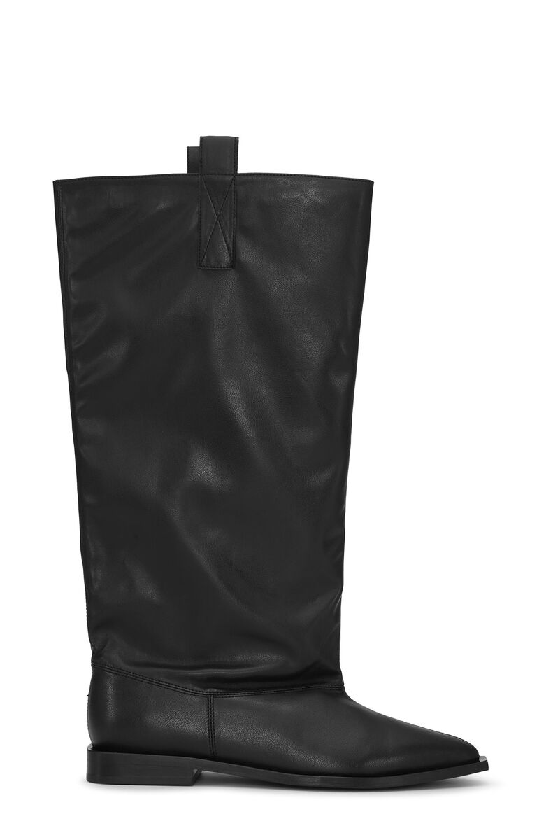 Black Western Loose Flat Tubular Boots, Polyurethane, in colour Black - 1 - GANNI