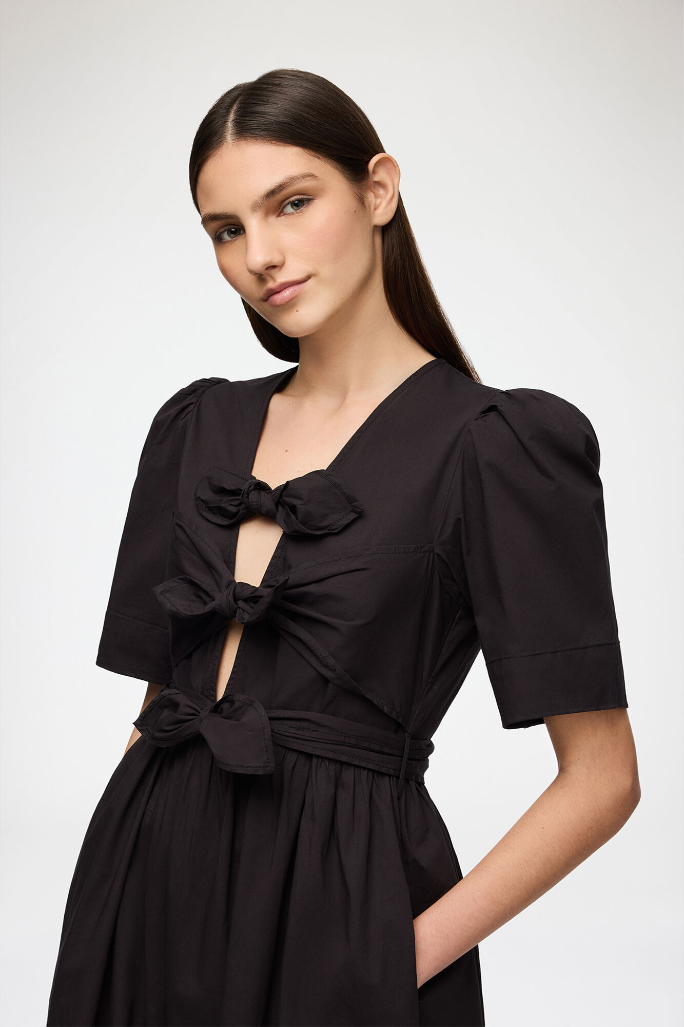 Black Stretch Cotton Dress, Elastane, in colour Black - 2 - GANNI