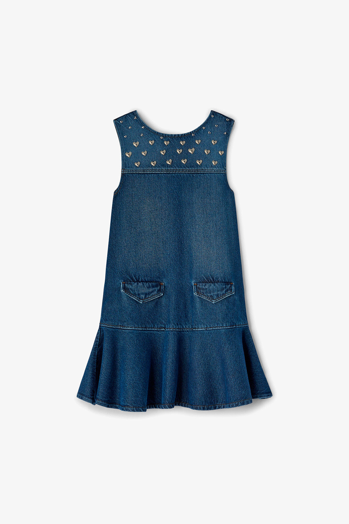 Dress in Studded Denim, Organic Cotton, in colour Khaki - 1 - GANNI