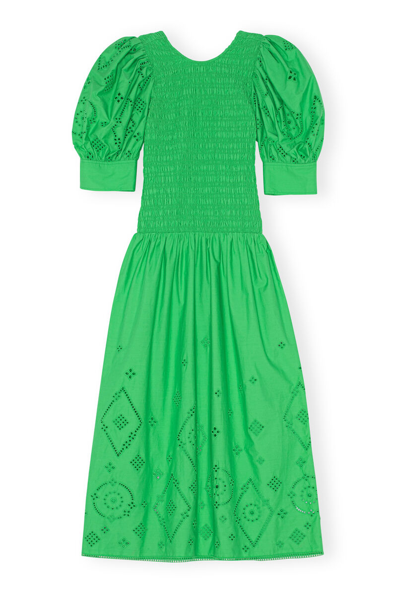 Broderie Anglaise Midi Dress, Cotton, in colour Kelly Green - 1 - GANNI