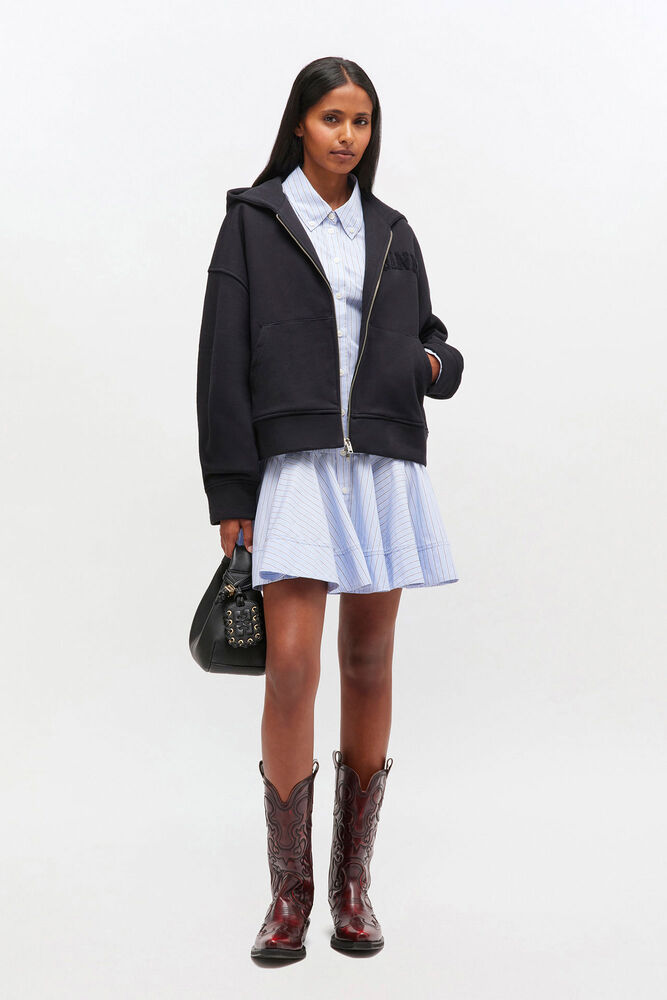 Black Two-way Zip Hoodie, Black/Black