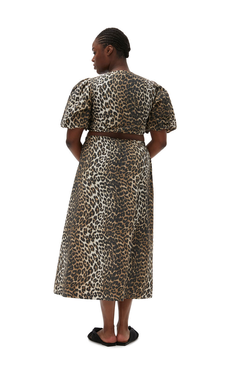 Bedruckte Crop-Bluse mit Reißverschluss, Cotton, in colour Big Leopard Almond Milk - 3 - GANNI