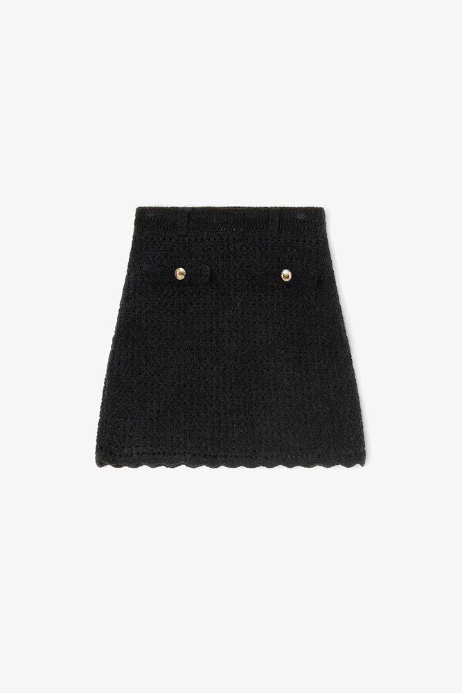 Sort, h&aelig;klet mininederdel, Black