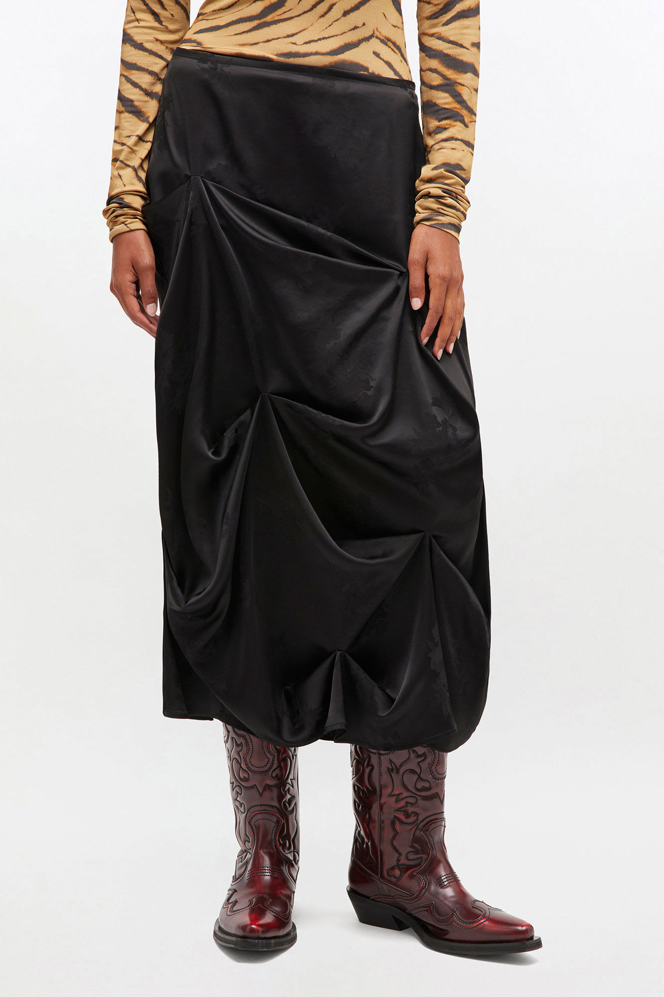 Black Draped Skirt, Acetate, in colour Black - 2 - GANNI