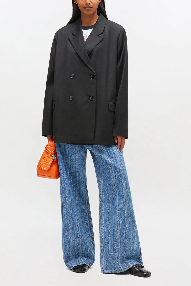 Double-breasted Wool Blazer, Recycled Polyester, in colour Black - 2 - GANNI