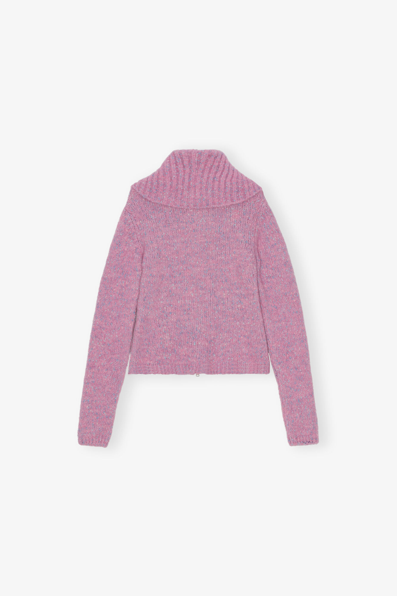 Pink Highneck Zip Cardigan, Alpaca, in colour Rose Violet - 2 - GANNI