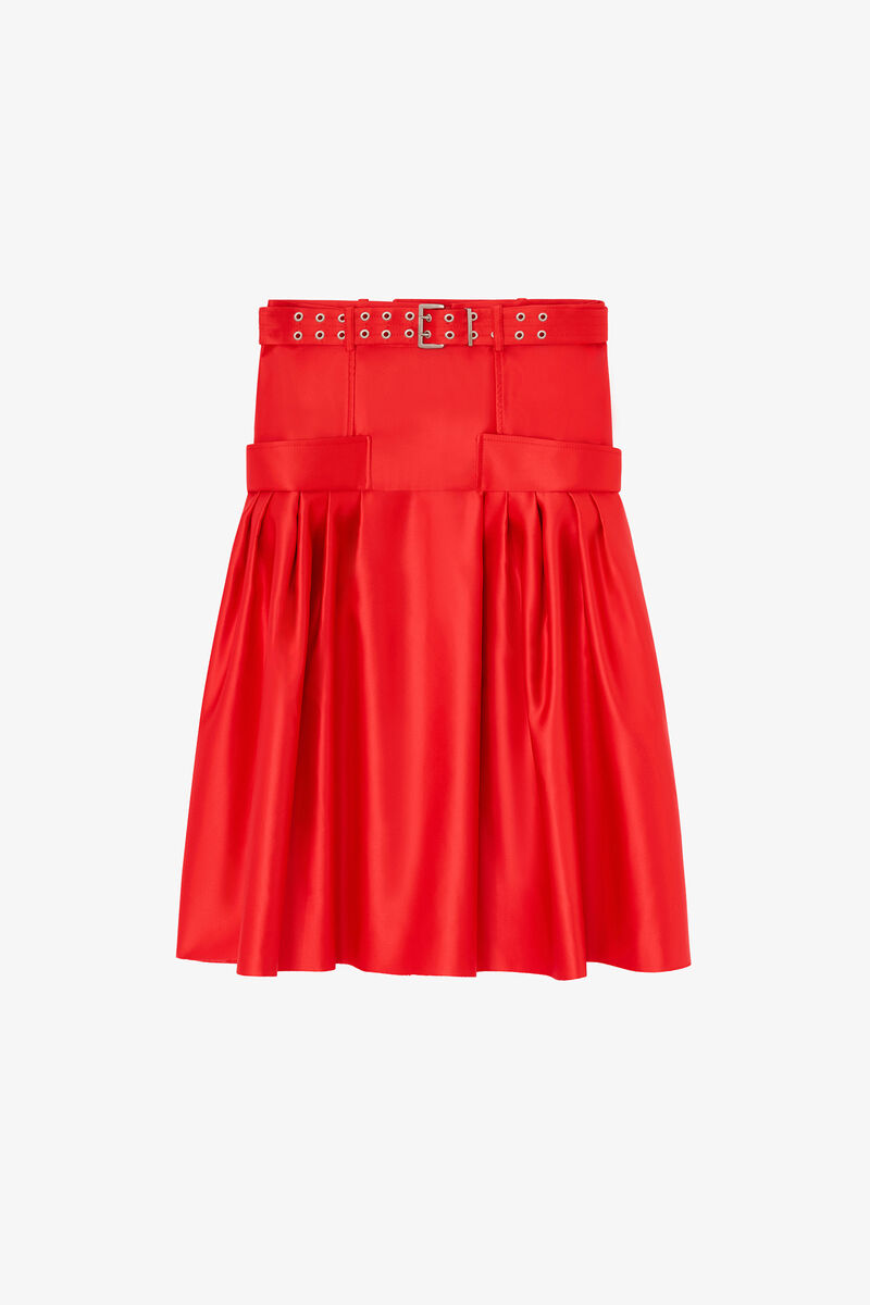 Skirt in Duchesse Satin, Recycled Polyester, in colour Goji Berry - 1 - GANNI