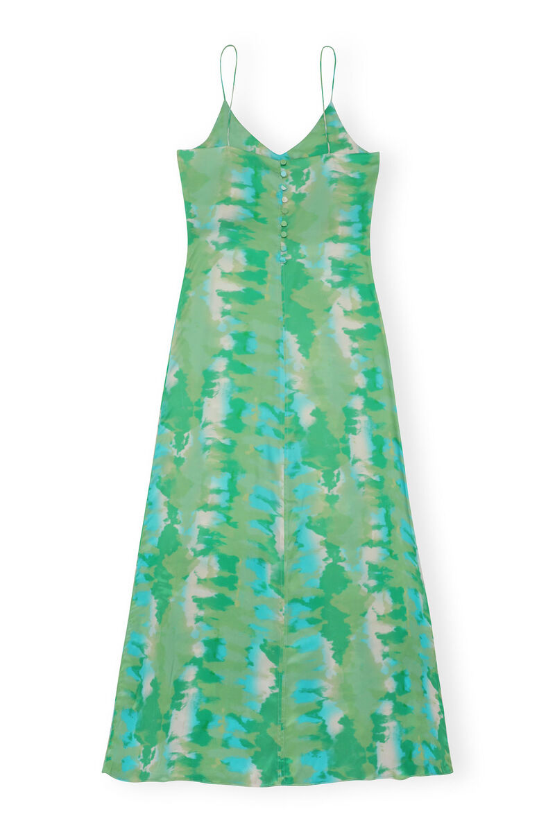 Silk Stretch Satin Slip Dress, Elastane, in colour Lily Green - 2 - GANNI