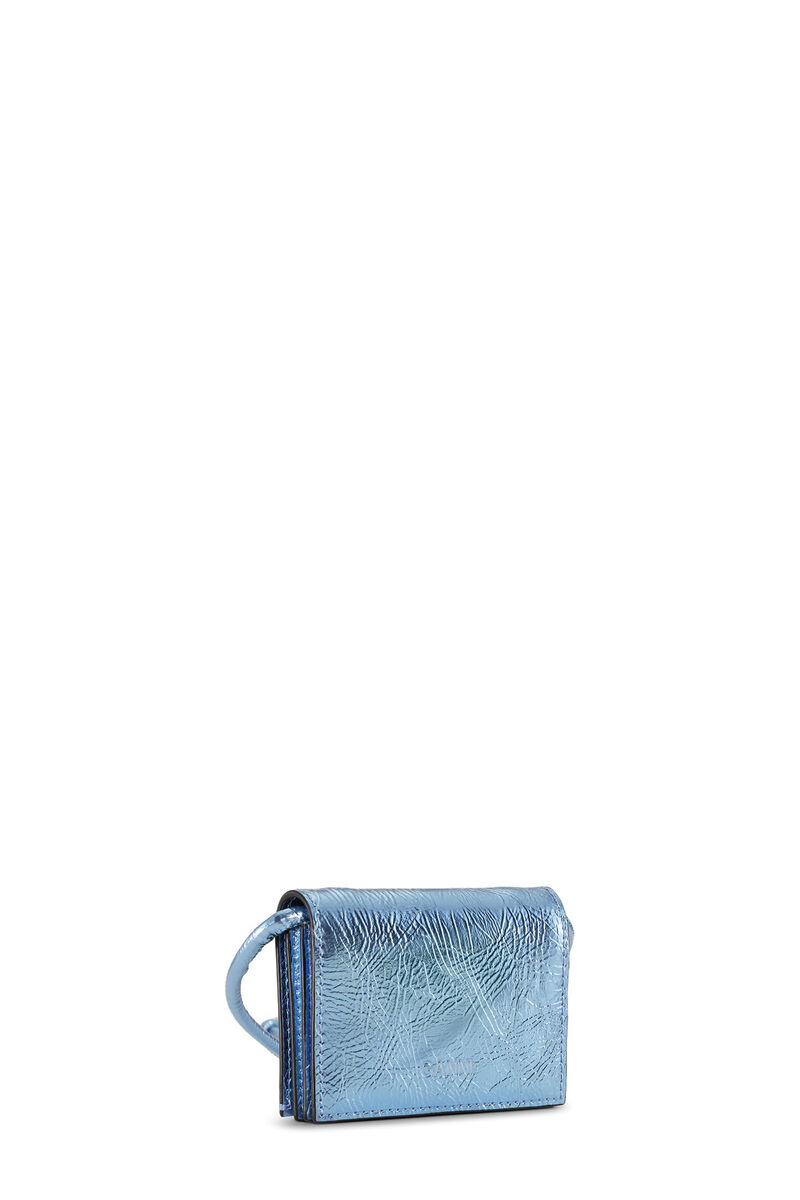 Blue Metallic GANNI Bou plånbok med rem, in colour Blue Curacao - 2 - GANNI