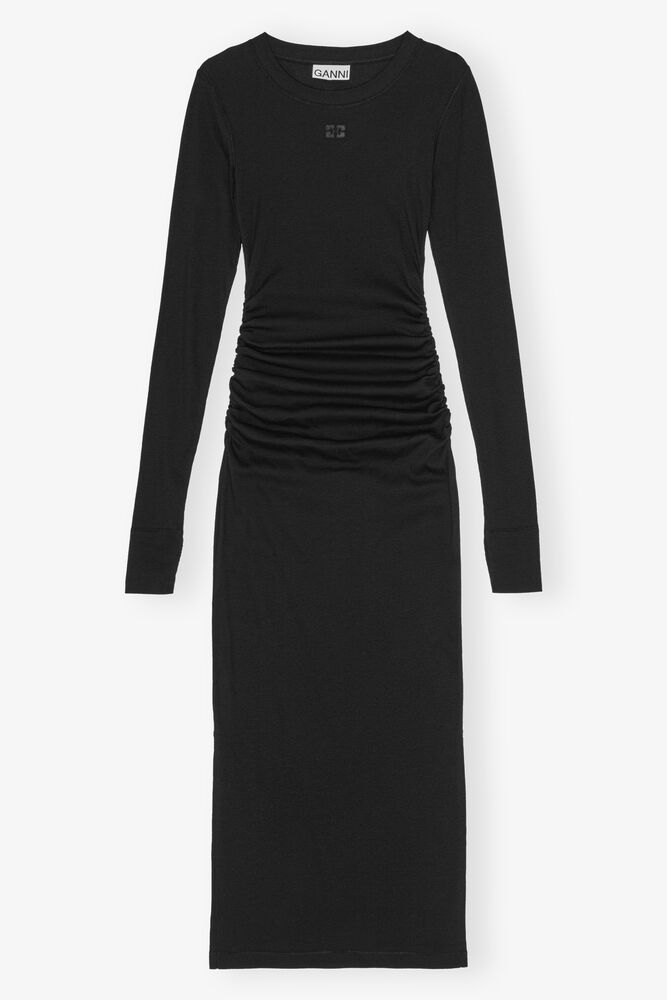 Black Ribbed Long Dress, Black