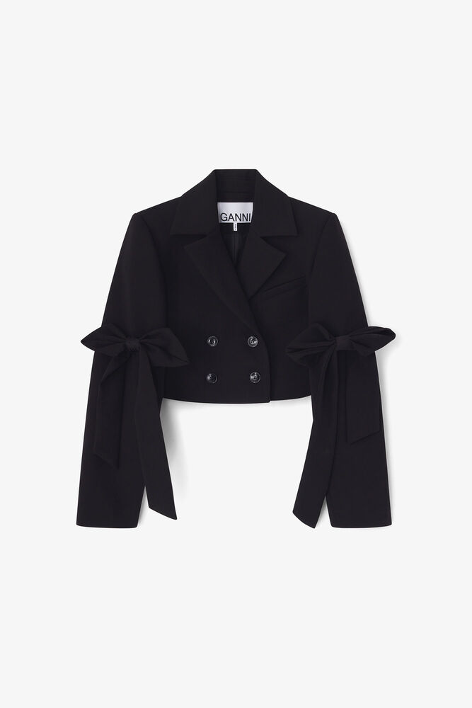 Black Crepe Cropped Blazer, Black