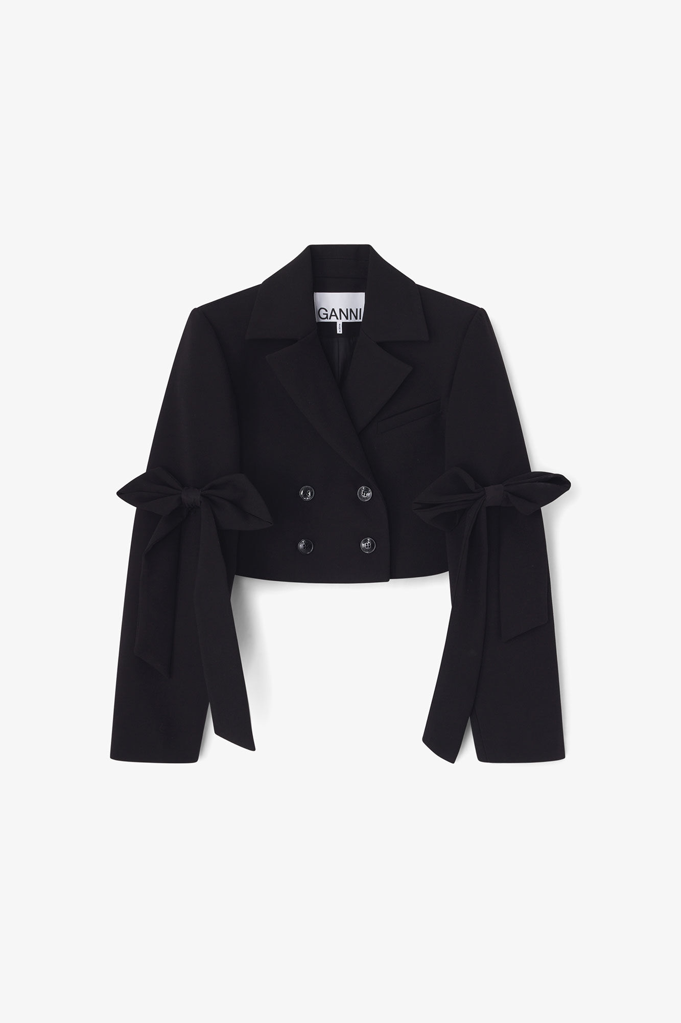 Black Crepe Cropped Blazer, Recycled Polyester, in colour Black - 1 - GANNI