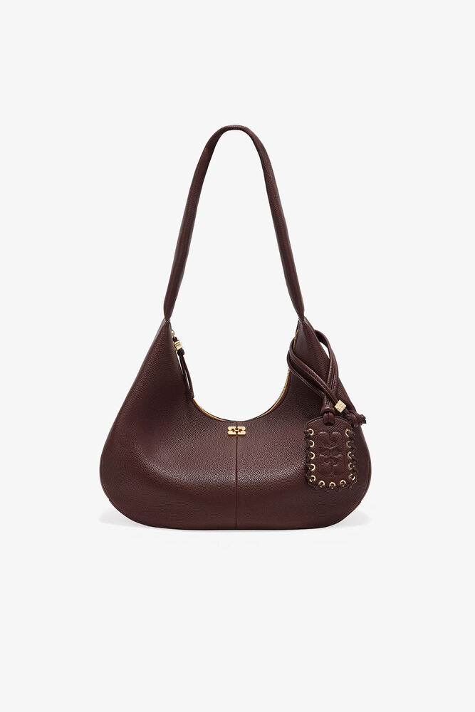 Brown Grained Medium Hobo Bag, Chicory Coffee