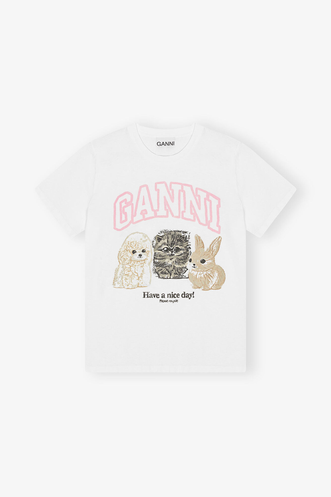 GANNI 猫イラスト Tシャツ ホワイト Bright White White Kitty T-shirt | GANNI (Global) SG