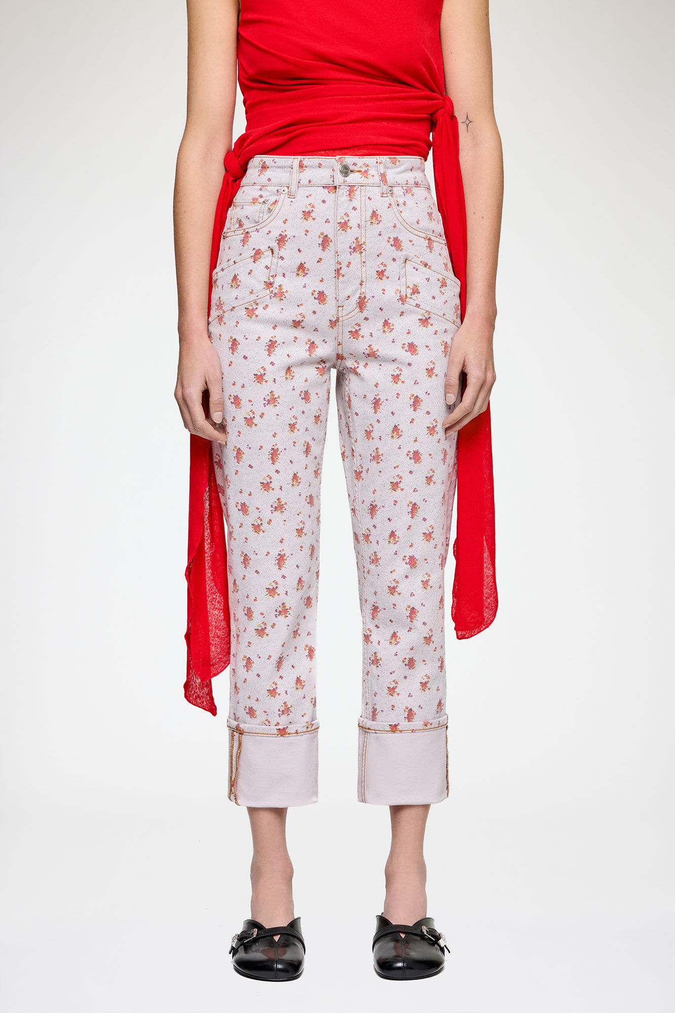 Capri Slim Jeans in Printed Denim, Organic Cotton, in colour Peachskin - 2 - GANNI