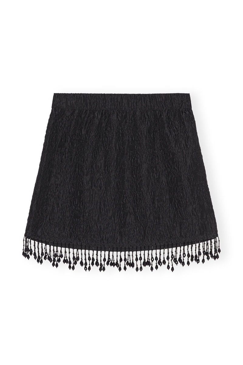 Jacquard Organza Bead Fringe Mini Skirt, Polyamide, in colour Black - 1 - GANNI