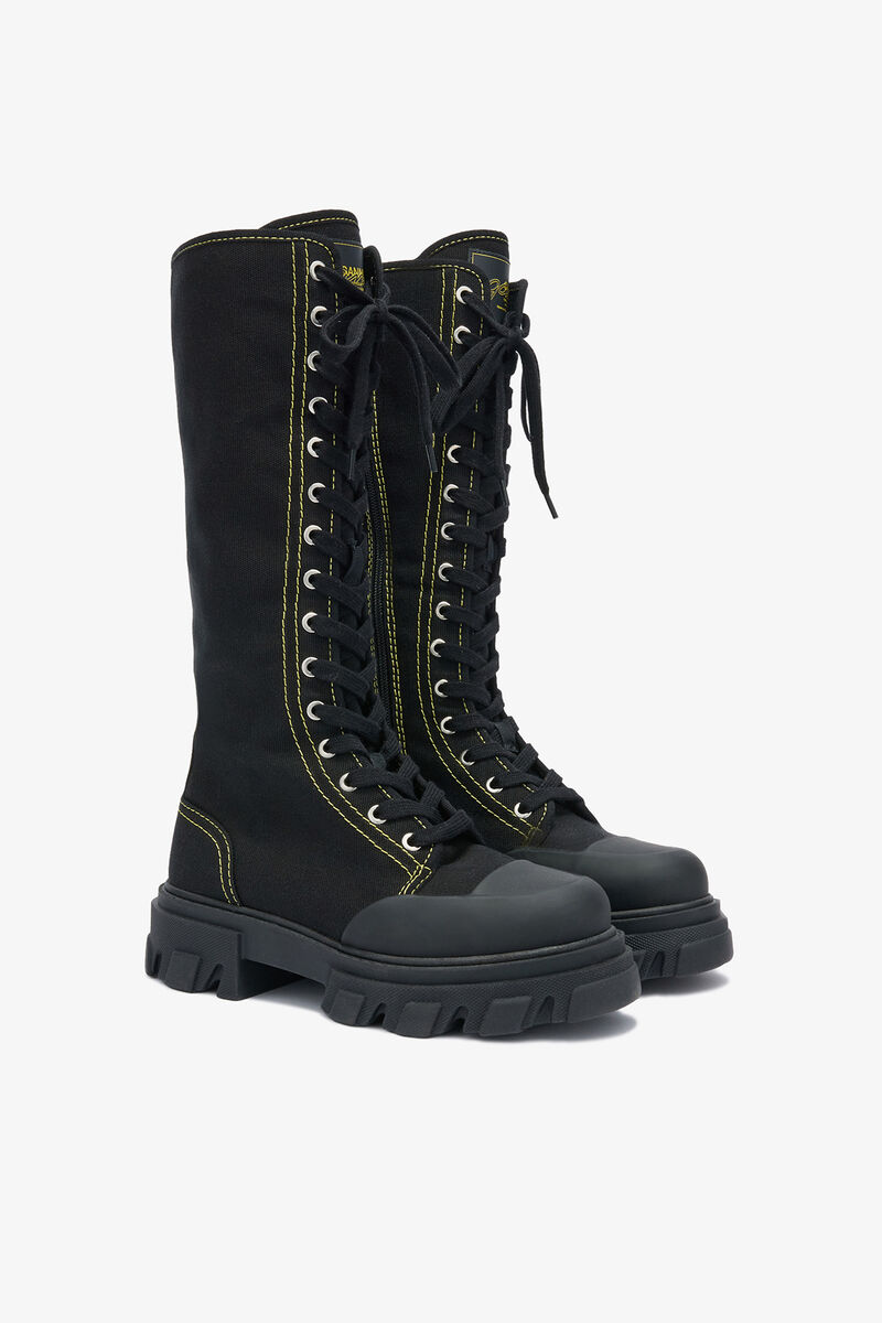 Trail Boots Tall in Black Canvas, Cotton, in colour Black - 2 - GANNI