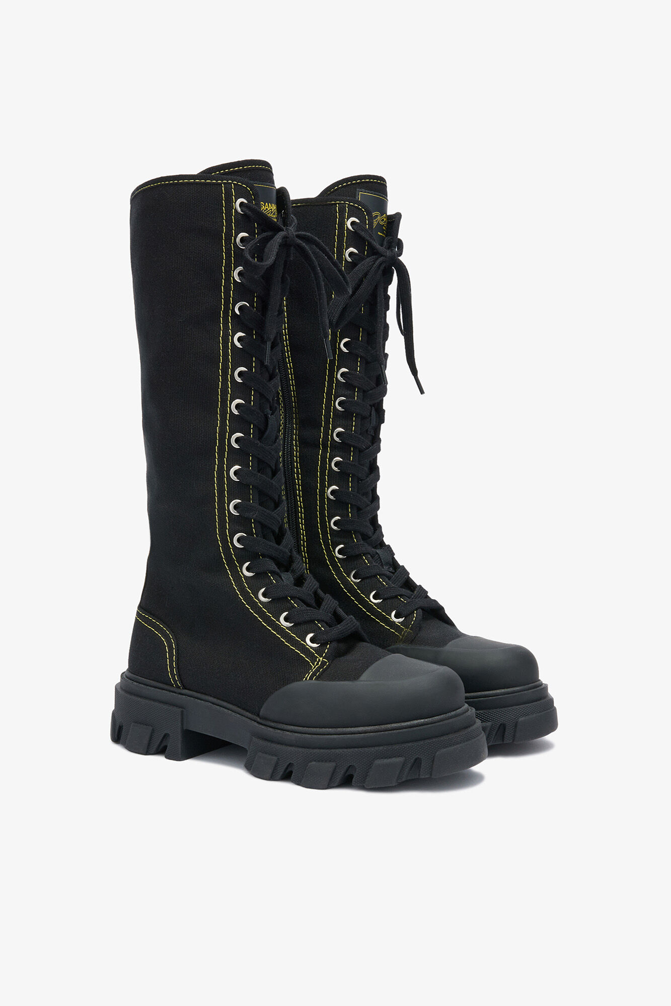 Trail Boots Tall in Black Canvas, Cotton, in colour Black - 2 - GANNI